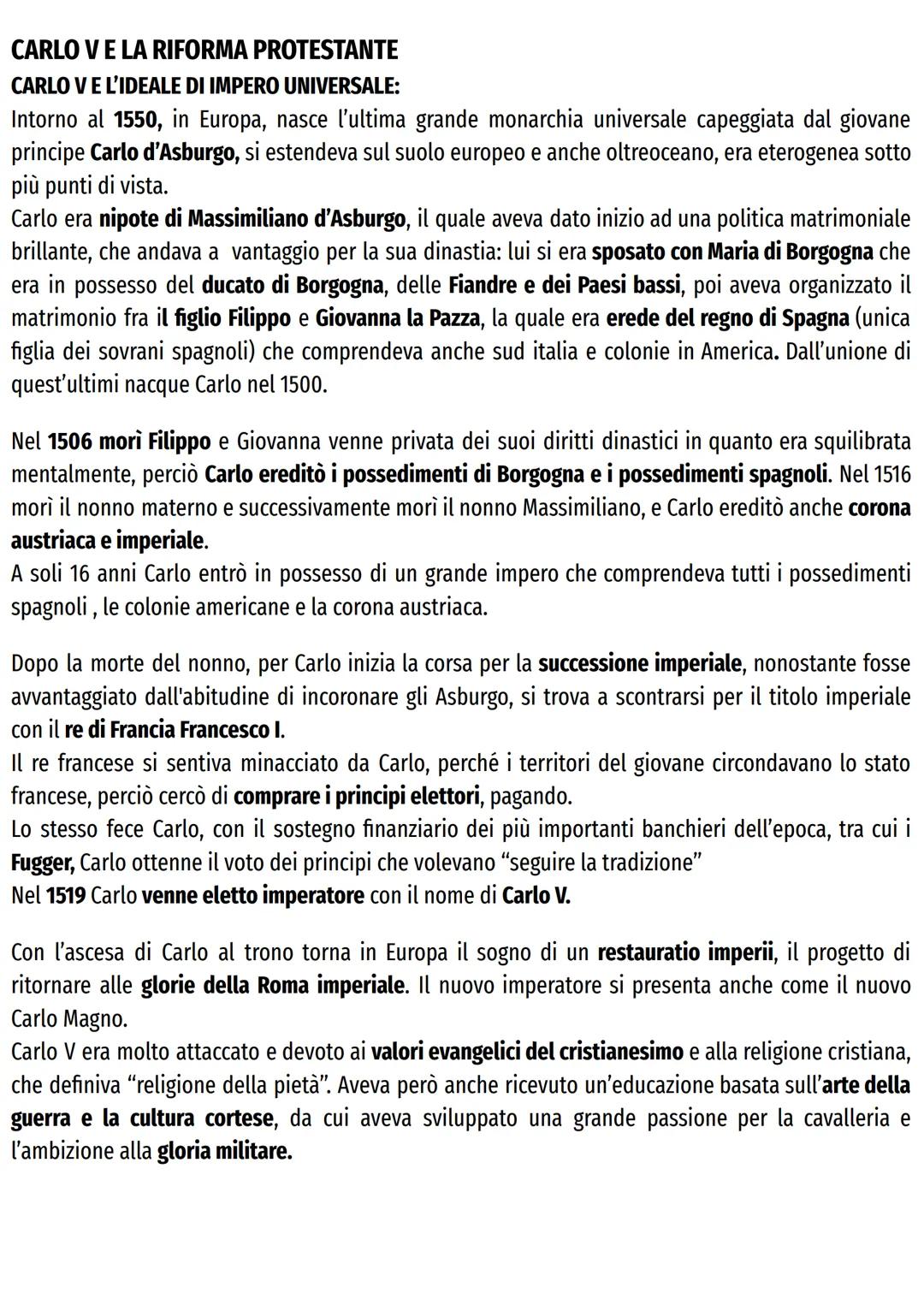 CARLO V E LA RIFORMA PROTESTANTE
CARLO V E L'IDEALE DI IMPERO UNIVERSALE:
Intorno al 1550, in Europa, nasce l'ultima grande monarchia univer