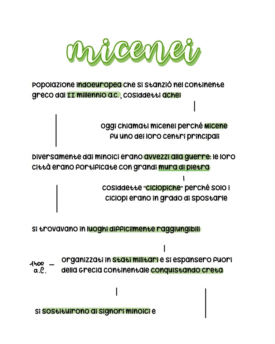 micenci
Popolazione indoeuropea che si stanziò nel continente
greco dal II millennio a.c., cosiddetti achei
1
oggi chiamati micenei perché M