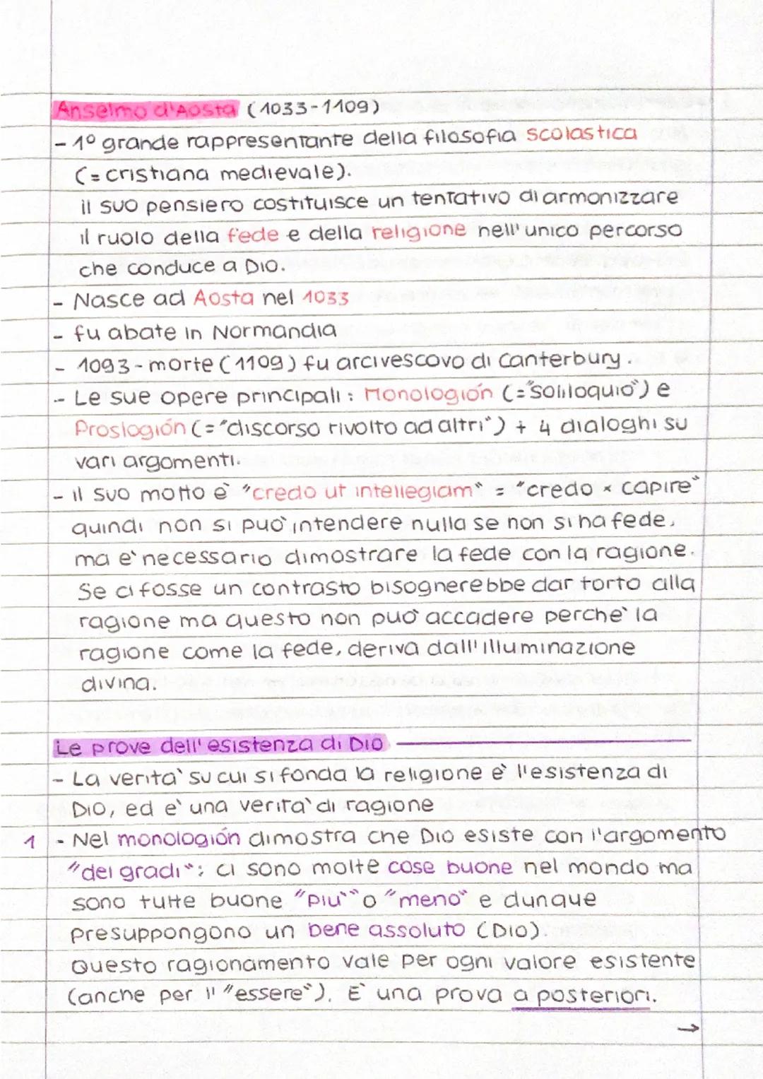 Anselmo d'Aosta (1033-1109)
-1° grande rappresentante della filosofia scolastica
(= cristiana medievale).
il suo pensiero costituisce un ten