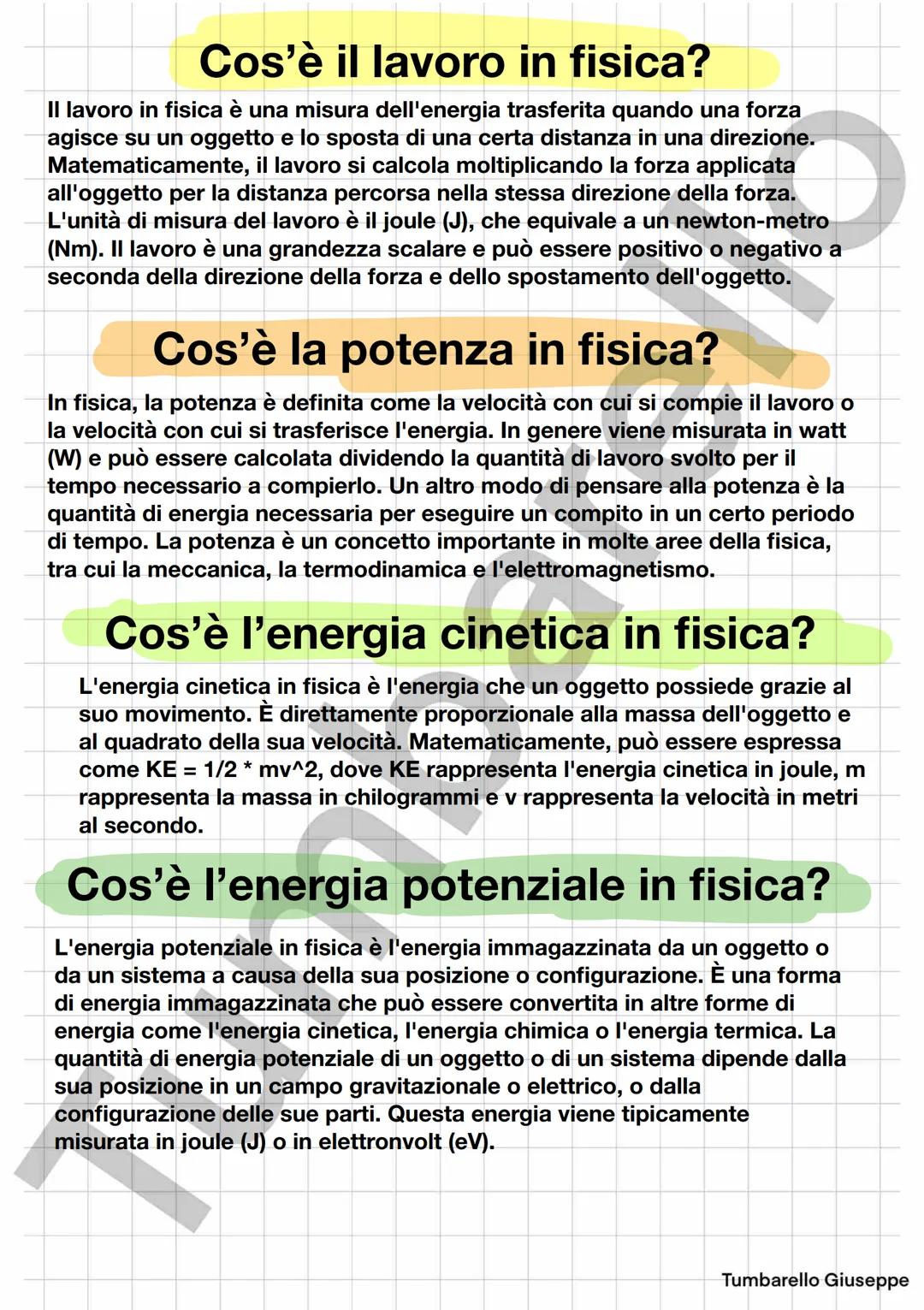 Cos'è il lavoro in fisica?
Il lavoro in fisica è una misura dell'energia trasferita quando una forza
agisce su un oggetto e lo sposta di una