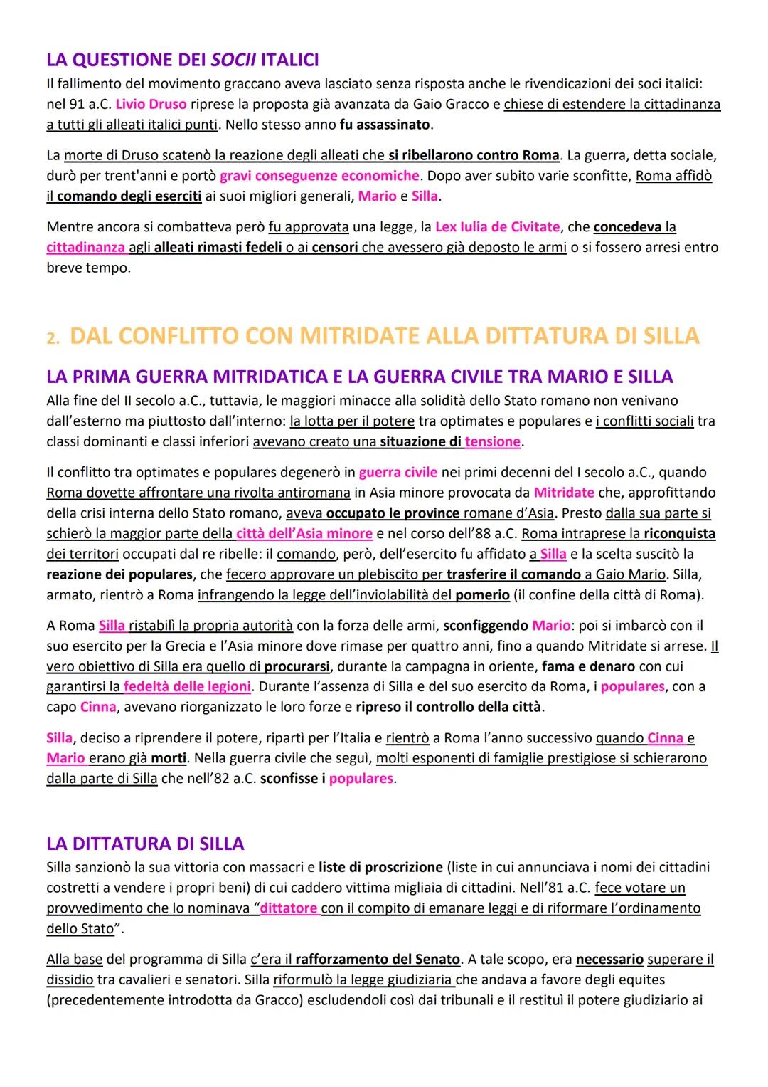 # 1. Tra il II e I secolo a.C.: tensioni politiche e civili
# 1. DAI GRACCHI ALLA GUERRA SOCIALE
LA CRISI AGRARIA E IL TENTATIVO DI RIFORM