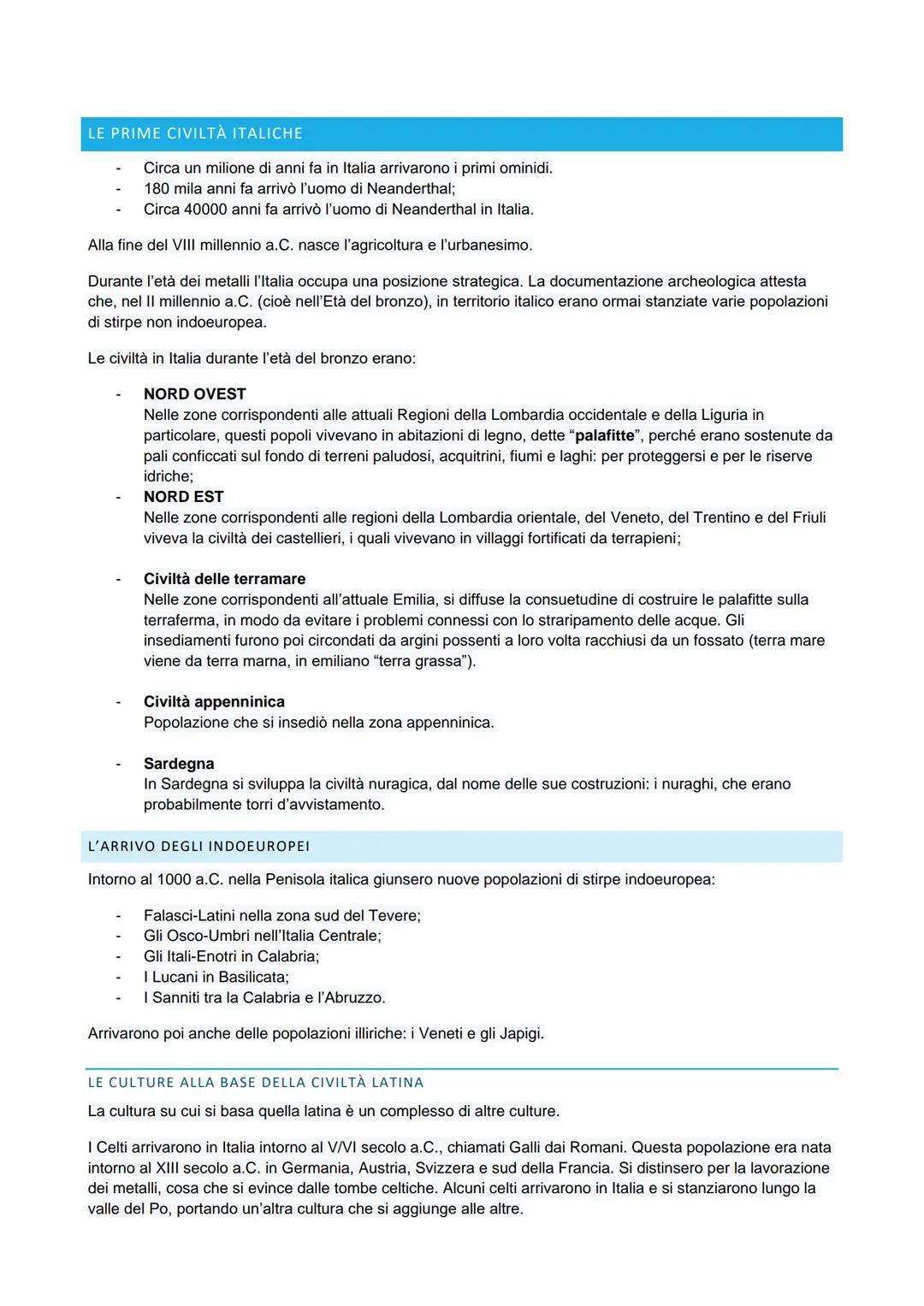 LE PRIME CIVILTÀ ITALICHE
Circa un milione di anni fa in Italia arrivarono i primi ominidi.
180 mila anni fa arrivò l'uomo di Neanderthal;
C