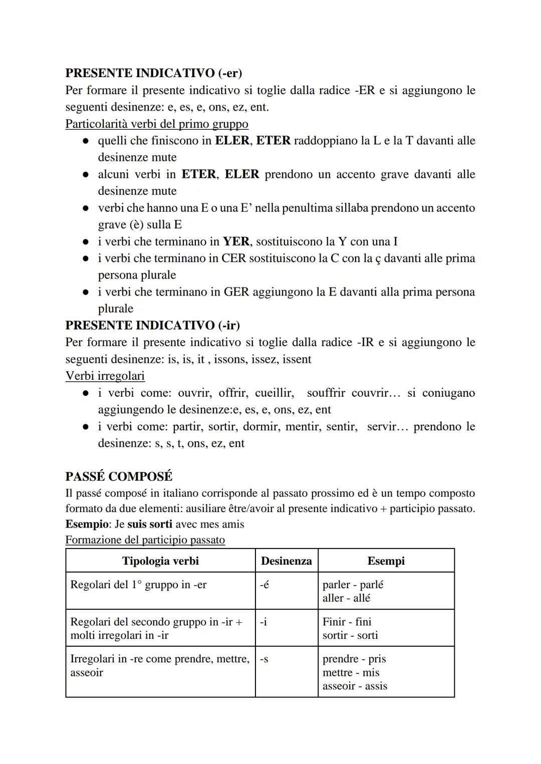 PRESENTE INDICATIVO (-er)
Per formare il presente indicativo si toglie dalla radice -ER e si aggiungono le
seguenti desinenze: e, es, e, ons