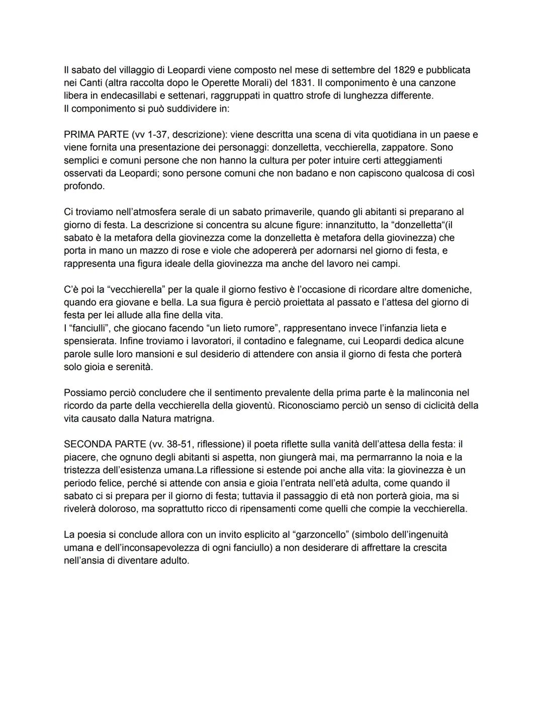 Il sabato del villaggio di Leopardi viene composto nel mese di settembre del 1829 e pubblicata
nei Canti (altra raccolta dopo le Operette Mo