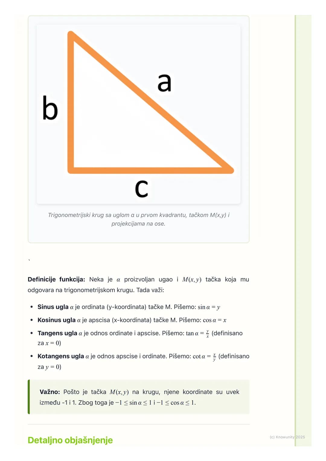# Definicije trigonometrijskih
funkcija
Uvod u definicije na trigonometrijskom krugu
Do sada smo definisali trigonometrijske funkcije samo