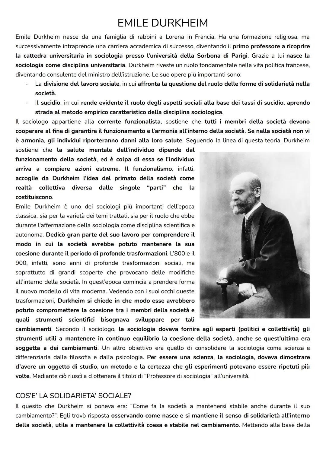 EMILE DURKHEIM
Emile Durkheim nasce da una famiglia di rabbini a Lorena in Francia. Ha una formazione religiosa, ma
successivamente intrapre