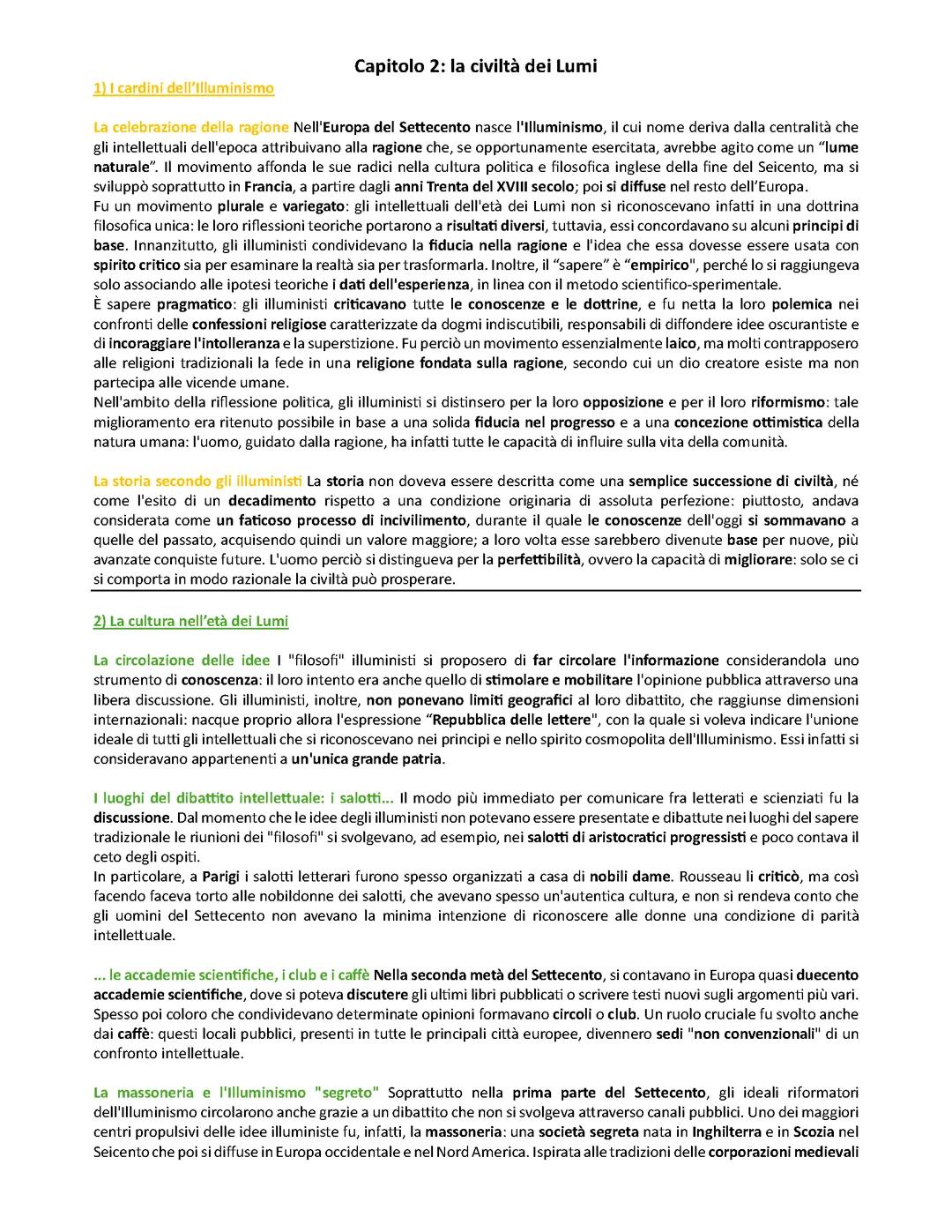 Capitolo 2: la civiltà dei Lumi