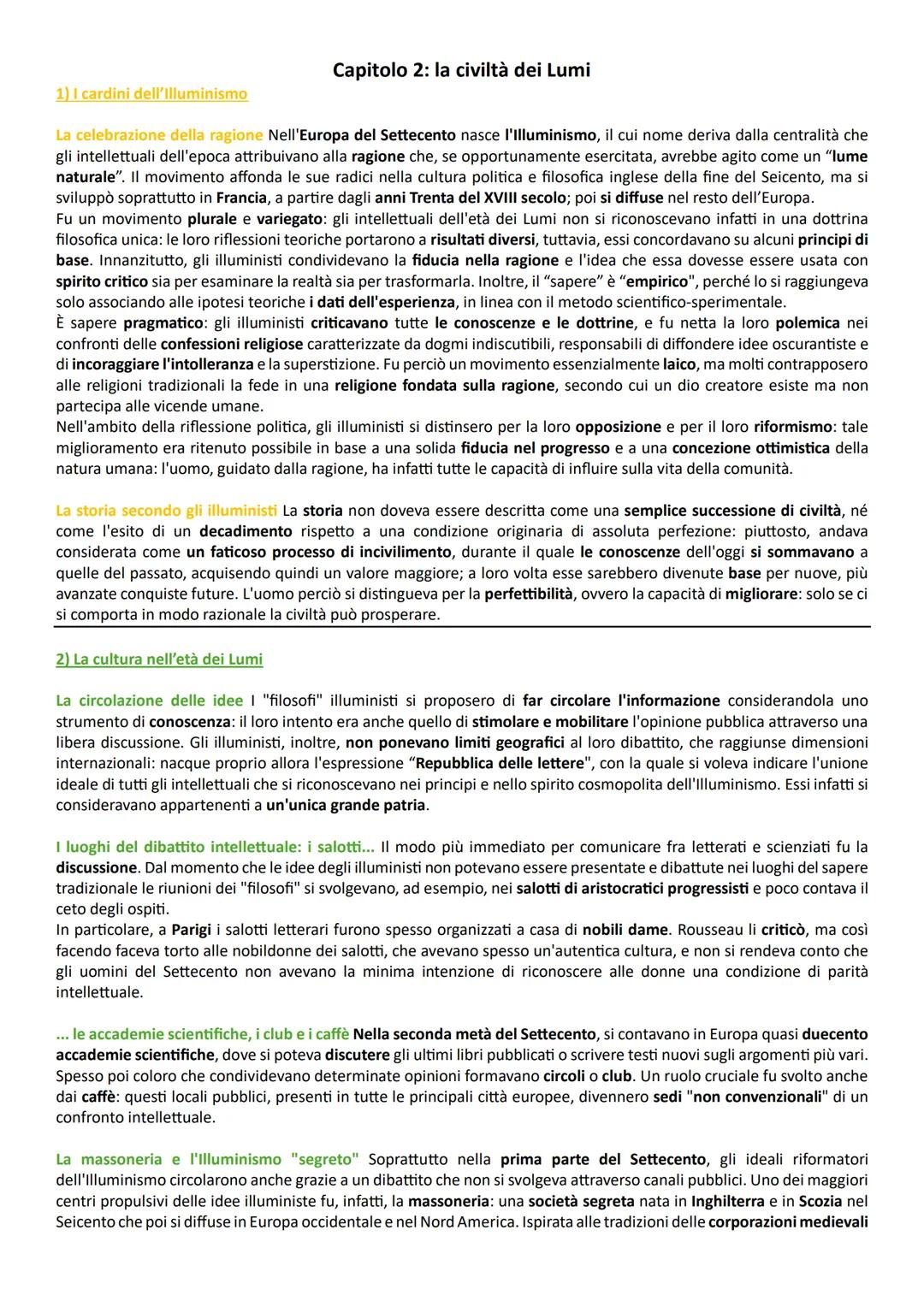Capitolo 2: la civiltà dei Lumi
1) I cardini dell'Illuminismo
La celebrazione della ragione Nell'Europa del Settecento nasce l'Illuminismo,
