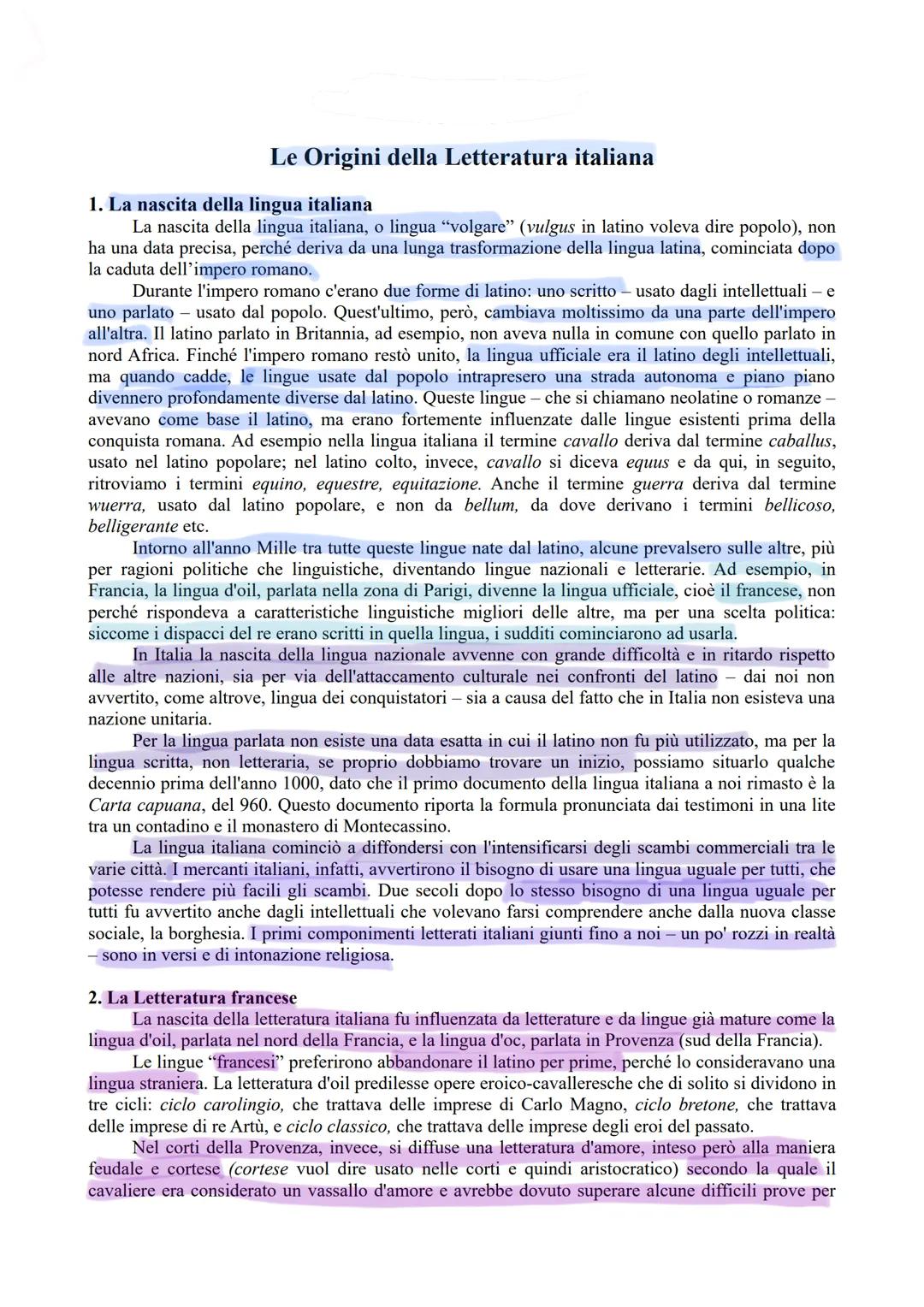 Le Origini della Letteratura italiana
1. La nascita della lingua italiana
La nascita della lingua italiana, o lingua "volgare" (vulgus in la