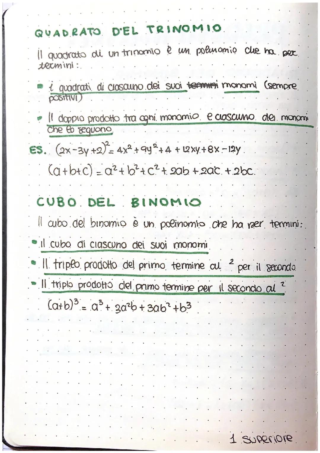 PRODOTTI NOTEVOLI
QUADRATO DEL BINOMIO
le risultato del quadrato del binomio è un polinomio
! cui termini sono. :
• Quadrato del primo monom