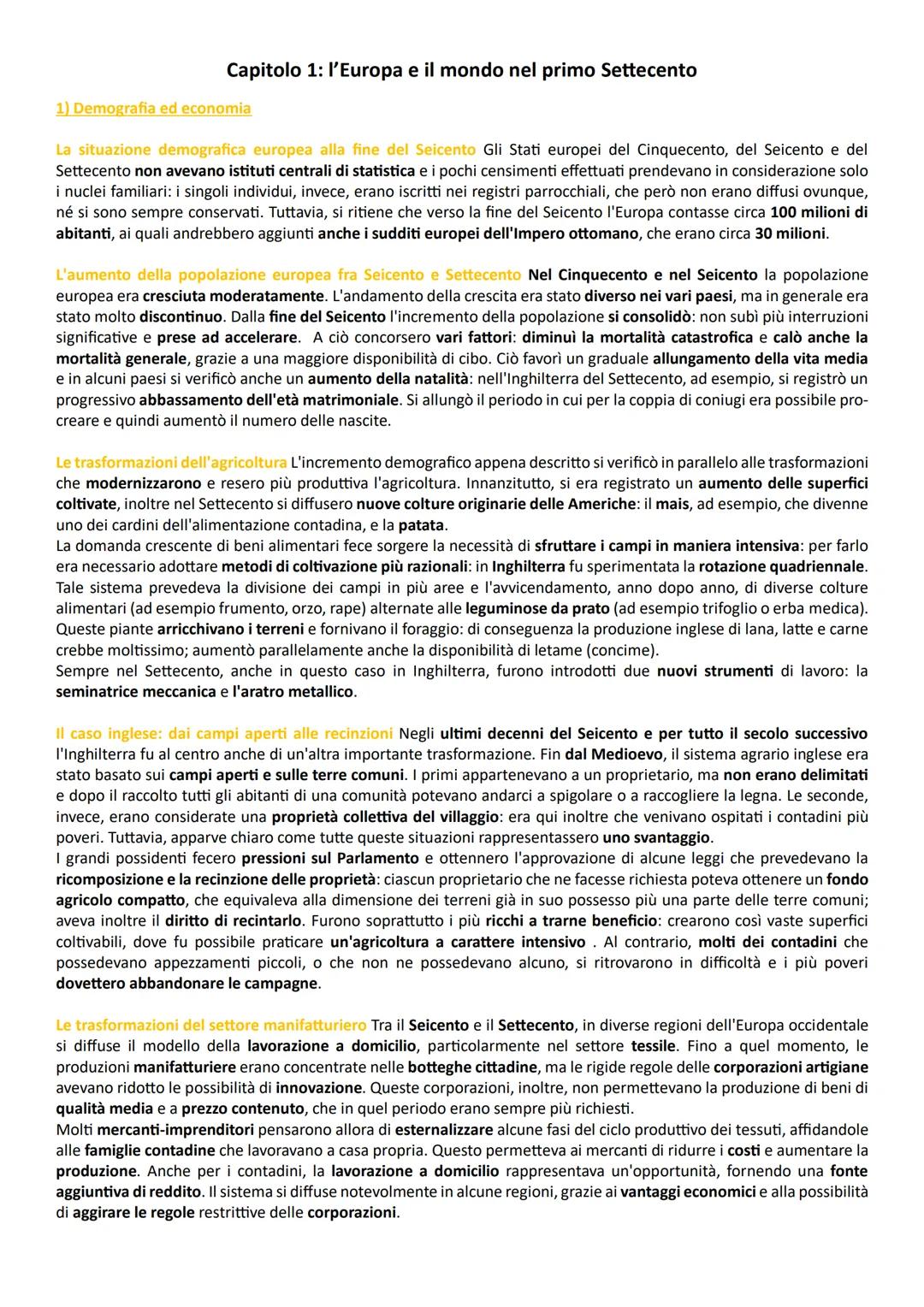 Capitolo 1: l'Europa e il mondo nel primo Settecento
1) Demografia ed economia
La situazione demografica europea alla fine del Seicento Gli