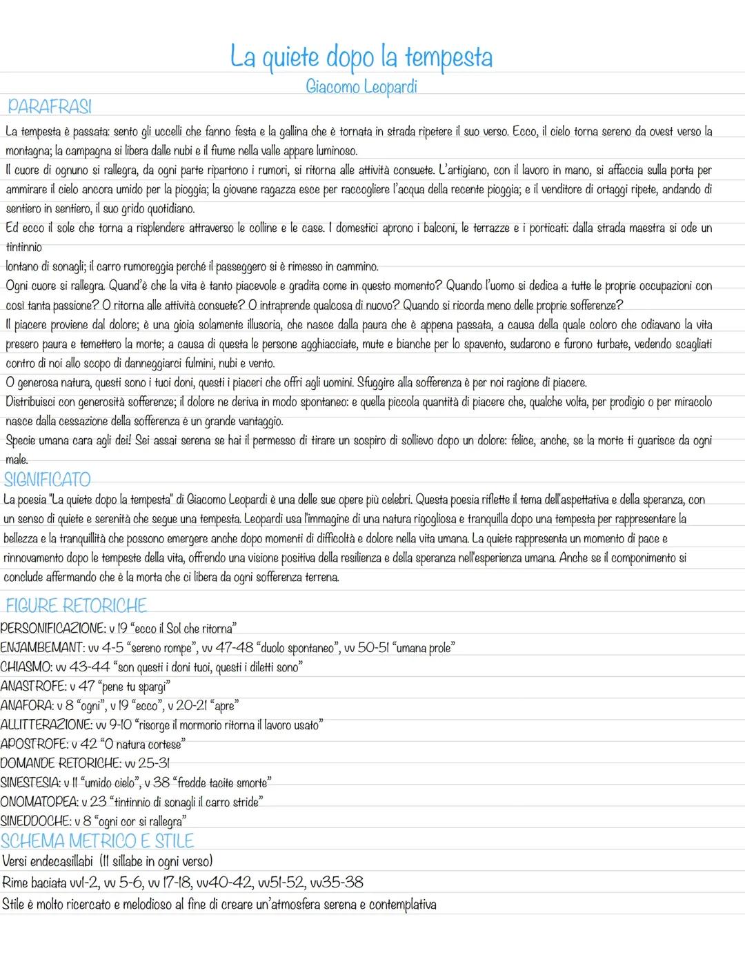 Analisi dell’opera “La quiete dopo la tempesta” di Giacomo Leopardi