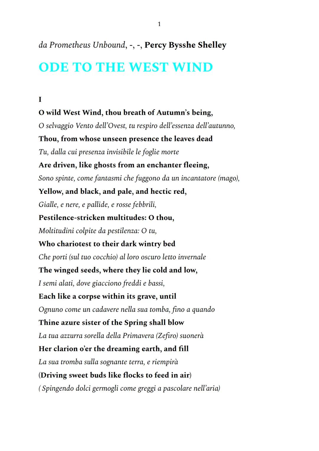 Ode to the West Wind, Percy Bysshe Shelley
