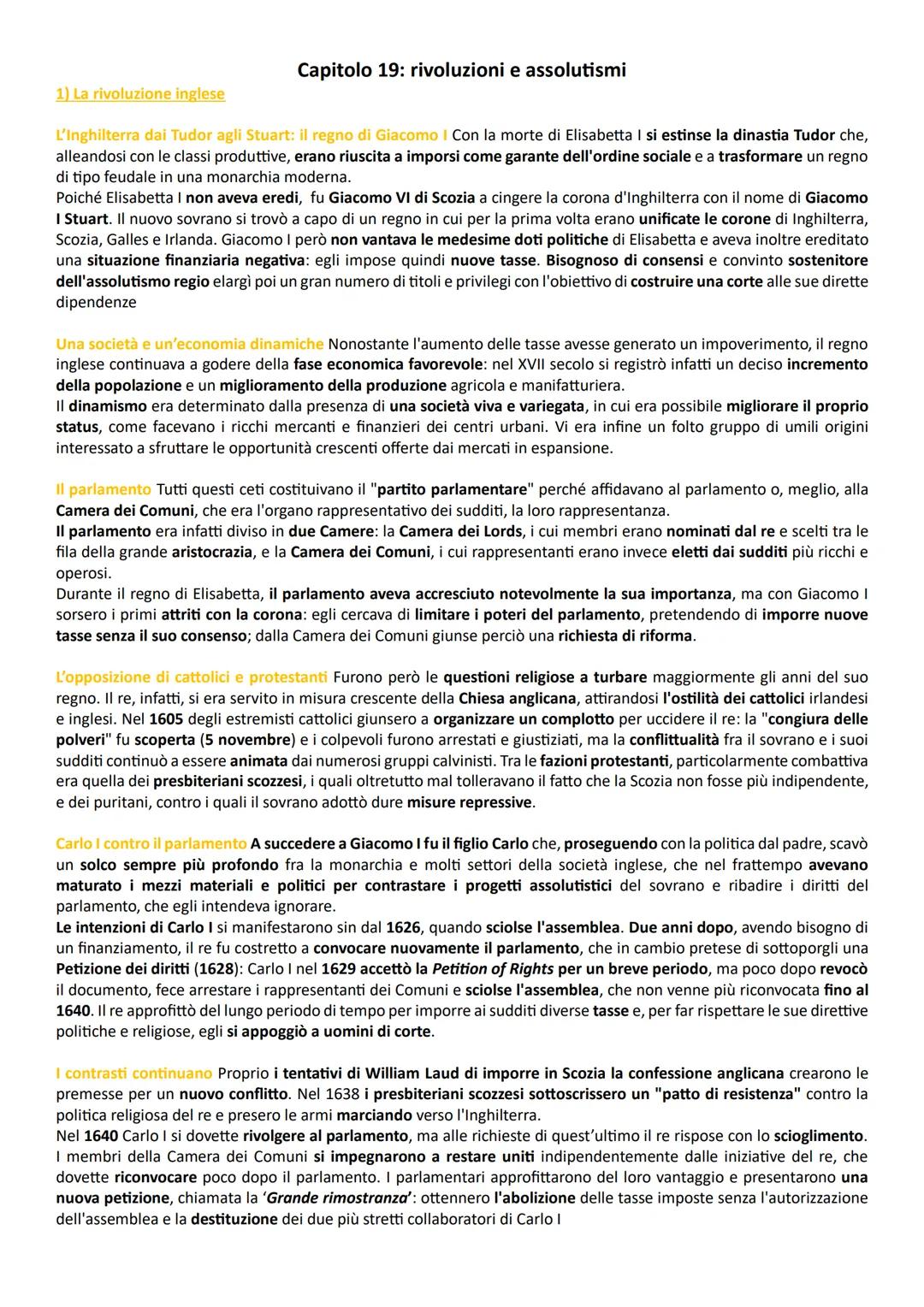 Capitolo 19: rivoluzioni e assolutismi
1) La rivoluzione inglese
L'Inghilterra dai Tudor agli Stuart: il regno di Giacomo | Con la morte di