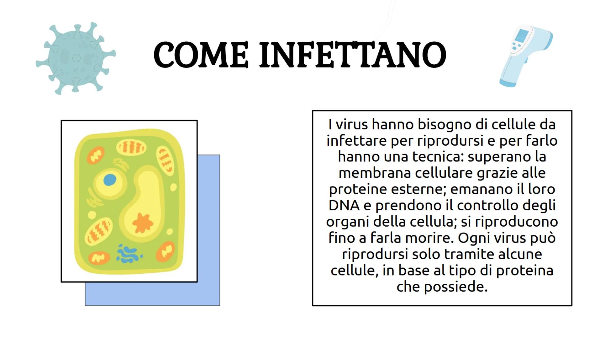 i
I VIRUS
1,
الاتى I VIRUS: COSA SONO?
Sono parassiti che si riproducono tramite le
cellule degli esseri viventi. Queste entità
sono piccoli