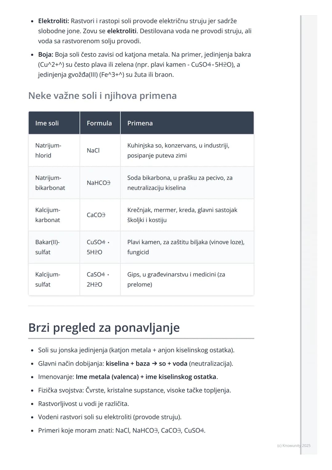 # Soli
Uvod u soli
Soli su velika grupa hemijskih jedinjenja. Nisu samo kuhinjska so (NaCl). U
hemiji, so je svako jonsko jedinjenje koje