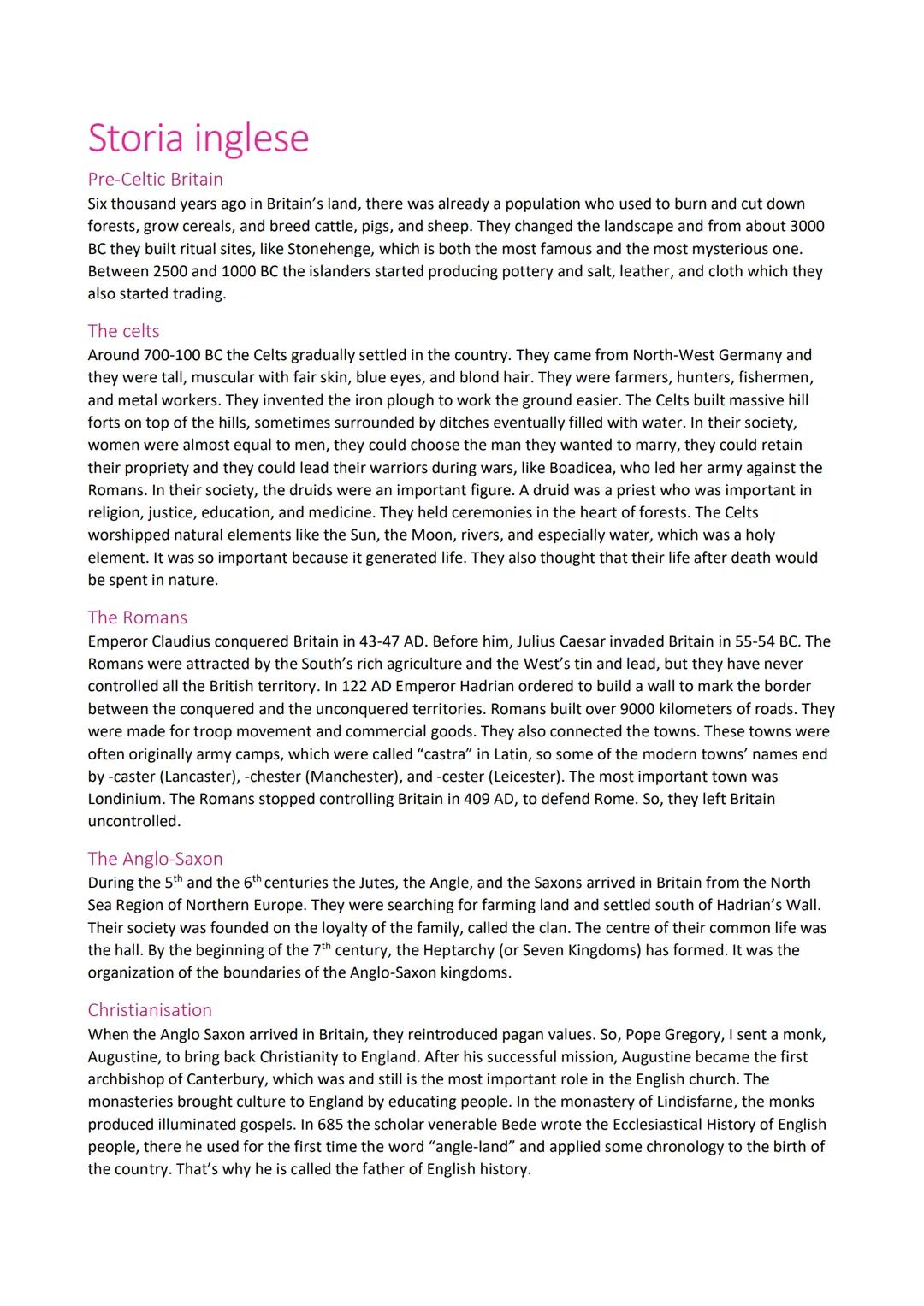 Storia inglese dai Celti a Elizabeth I