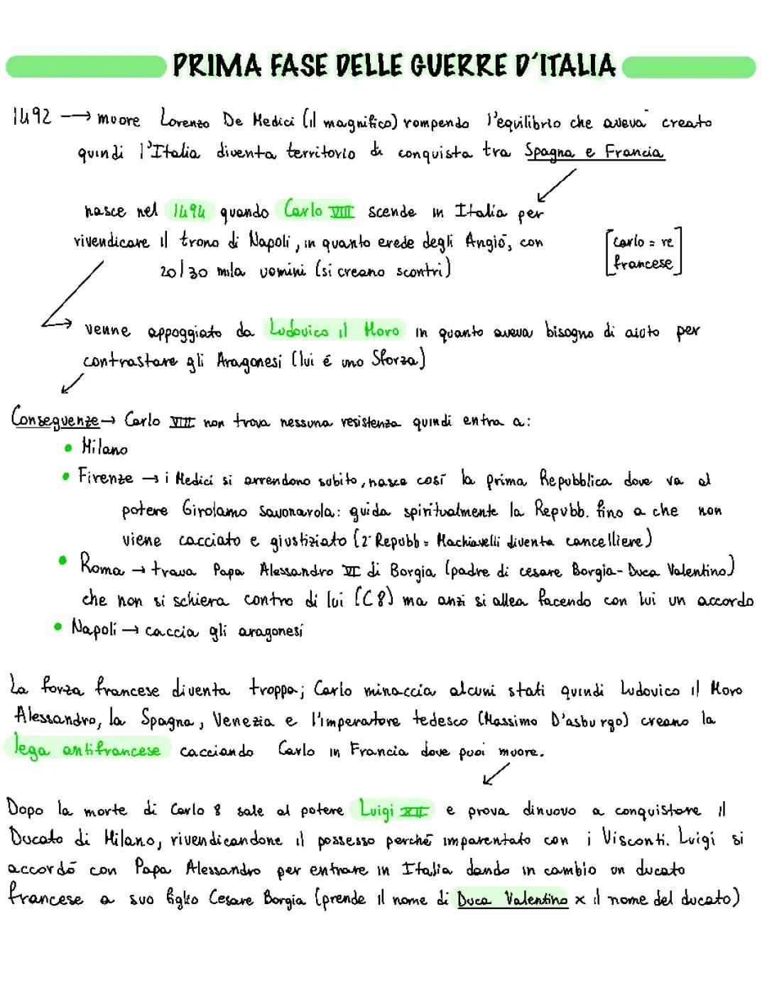 LE GUERRE IN ITALIA (fine 1400, inizio 1500)