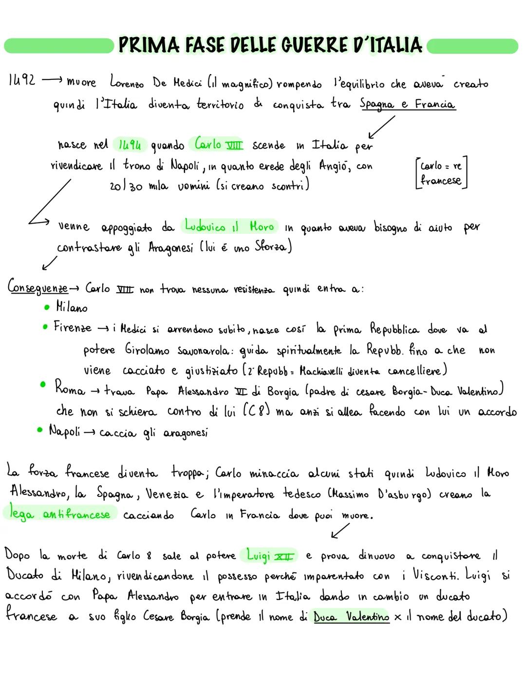PRIMA FASE DELLE GUERRE D'ITALIA
1492 muore Lorenzo De Medici (il magnifico) rompendo l'equilibrio che aveva creato
quindi l'Italia diventa