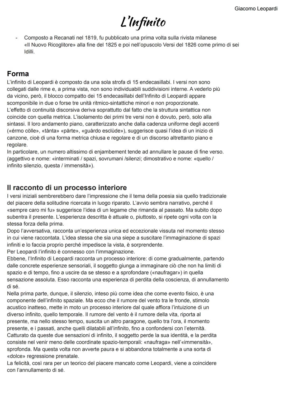 L'Infinito
Composto a Recanati nel 1819, fu pubblicato una prima volta sulla rivista milanese
<<Il Nuovo Ricoglitore» alla fine del 1825 e p
