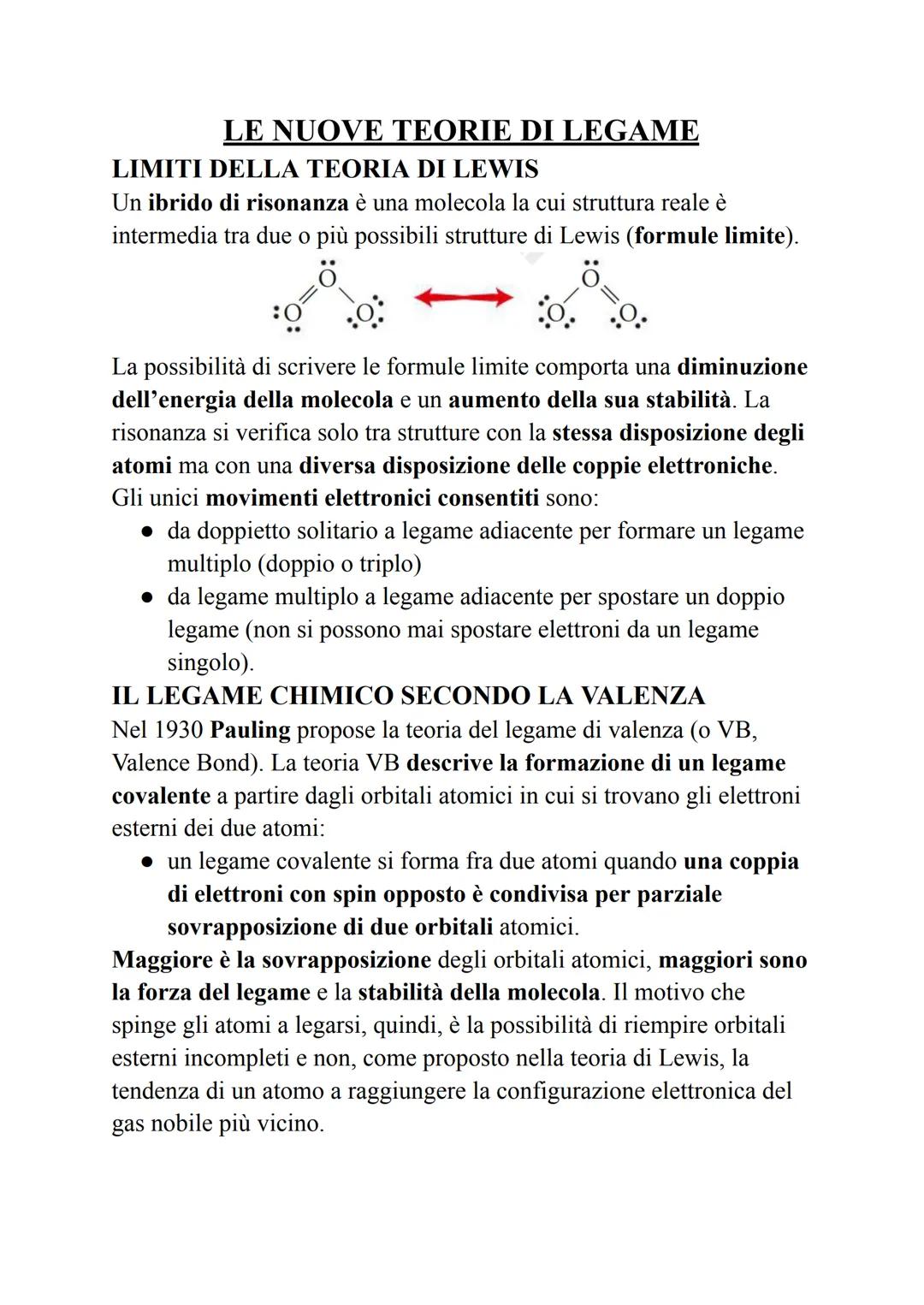 # LE NUOVE TEORIE DI LEGAME
## LIMITI DELLA TEORIA DI LEWIS
Un ibrido di risonanza è una molecola la cui struttura reale è
intermedia tra