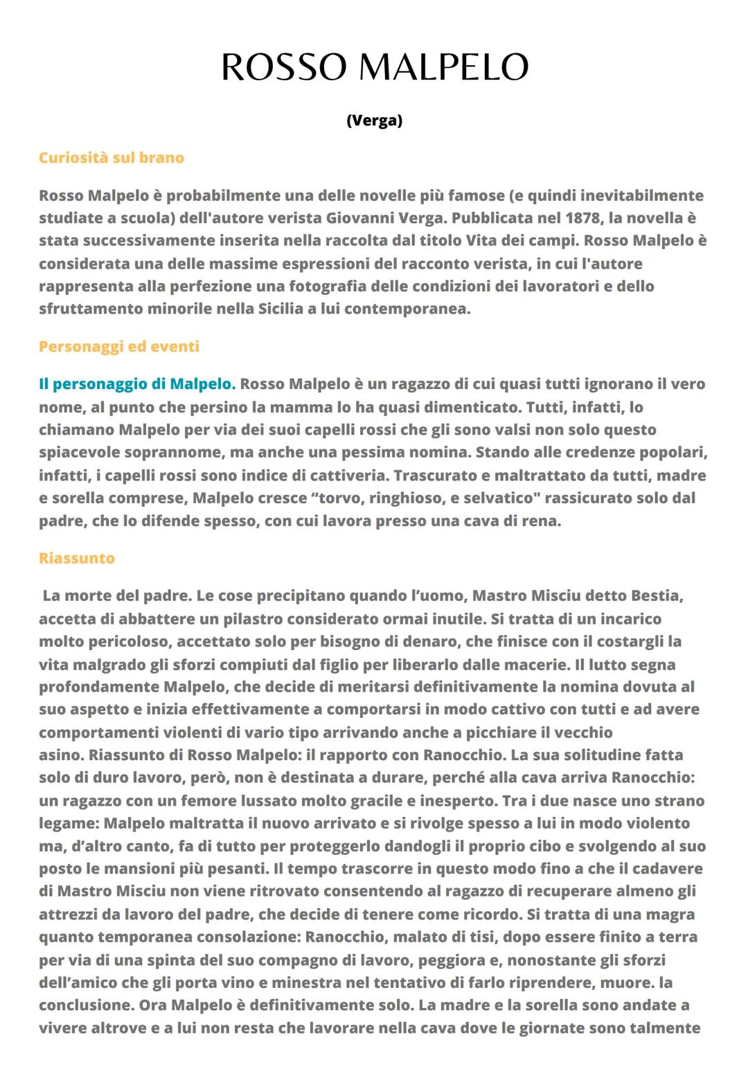ROSSO MALPELO
(Verga)
Curiositร sul brano
Rosso Malpelo รจ probabilmente una delle novelle piรน famose (e quindi inevitabilmente
studiate a sc
