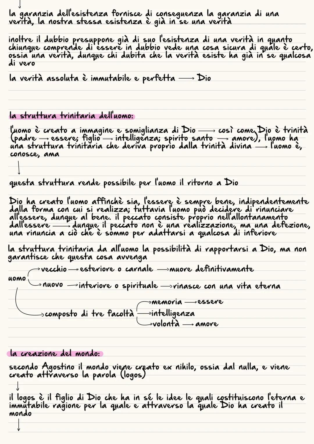 · ricerca dell'individualità in rapporto con Dio
pensiero di Agostino → si divide in tre sezioni
- la dottrina
rapporto tra ragione e fede
→