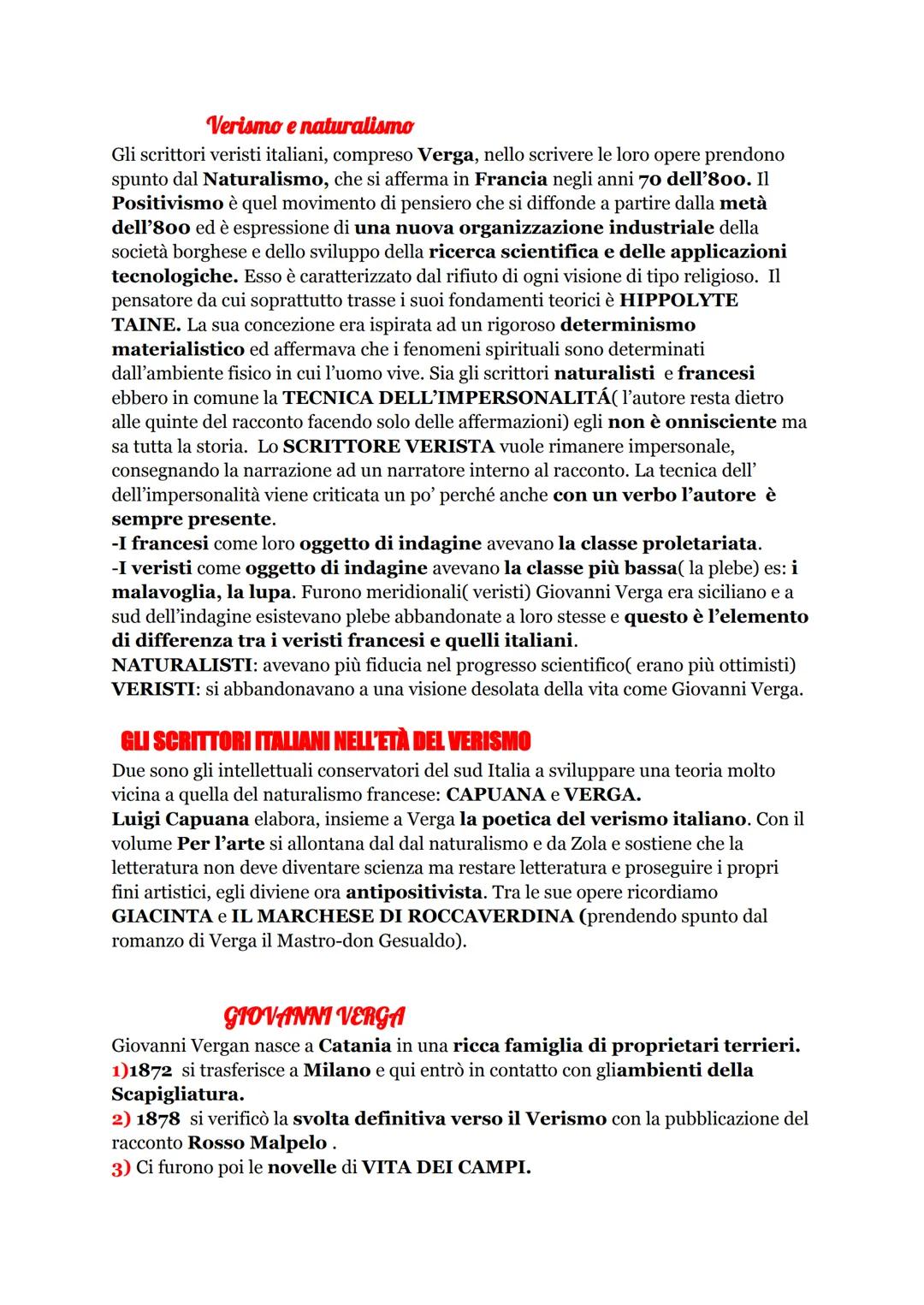Verismo e naturalismo
Gli scrittori veristi italiani, compreso Verga, nello scrivere le loro opere prendono
spunto dal Naturalismo, che si a