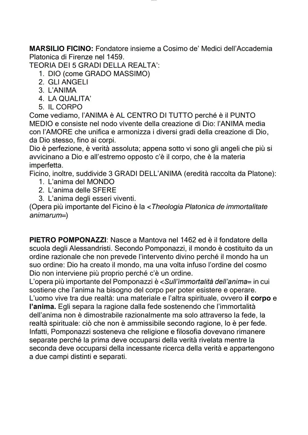 # TRA NEOPLATONISMO E ARISTOTELISMO:
CUSANO, FICINO E POMPONAZZI
Nel rinascimento ritroviamo un rinnovato interesse per la filosofia greca,