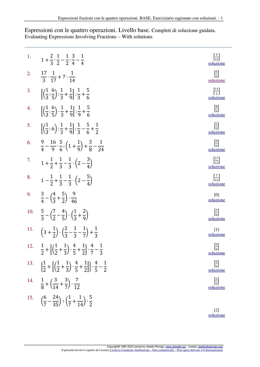 espressioni con fattori con tutti i numeri