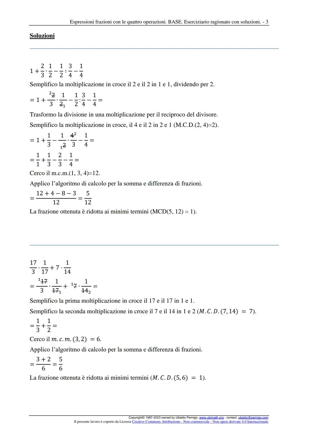 Espressioni frazioni con le quattro operazioni. BASE. Eserciziario ragionato con soluzioni. - 1
Espressioni con le quattro operazioni. Livel