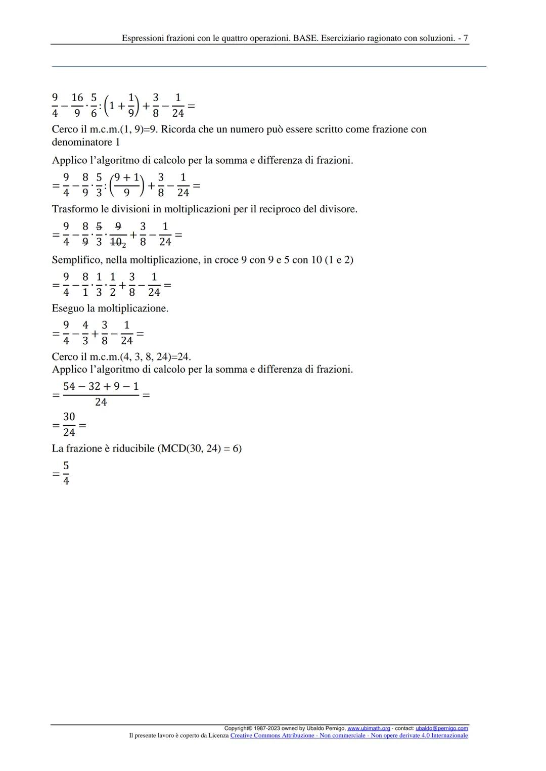 Espressioni frazioni con le quattro operazioni. BASE. Eserciziario ragionato con soluzioni. - 1
Espressioni con le quattro operazioni. Livel