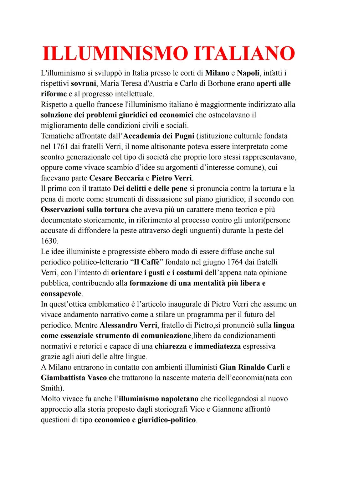 # ILLUMINISMO ITALIANO
L'illuminismo si sviluppò in Italia presso le corti di Milano e Napoli, infatti i
rispettivi sovrani, Maria Teresa d