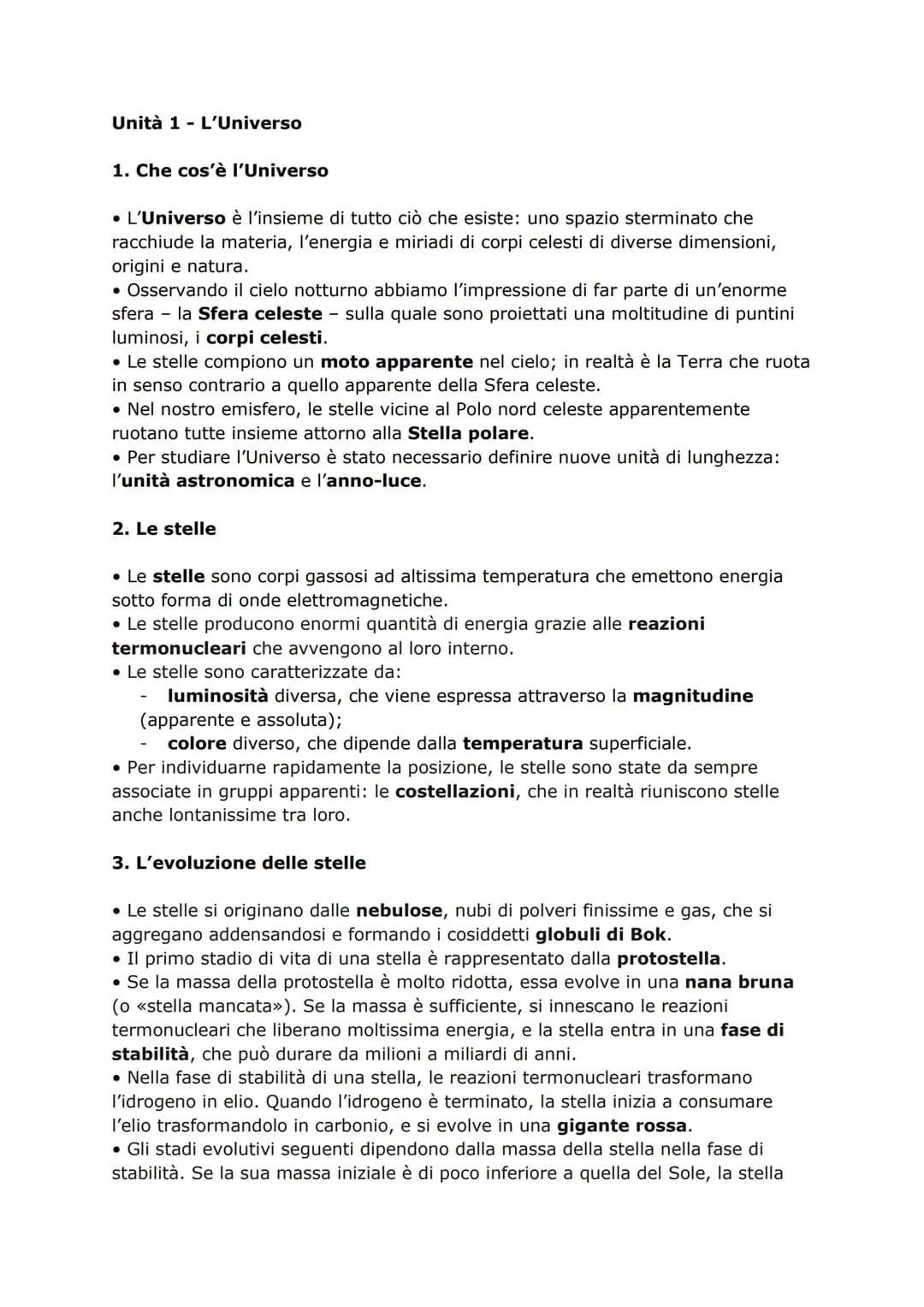 # Unità 1 - L'Universo
## 1. Che cos'è l'Universo
* L'Universo è l'insieme di tutto ciò che esiste: uno spazio sterminato che racchiude