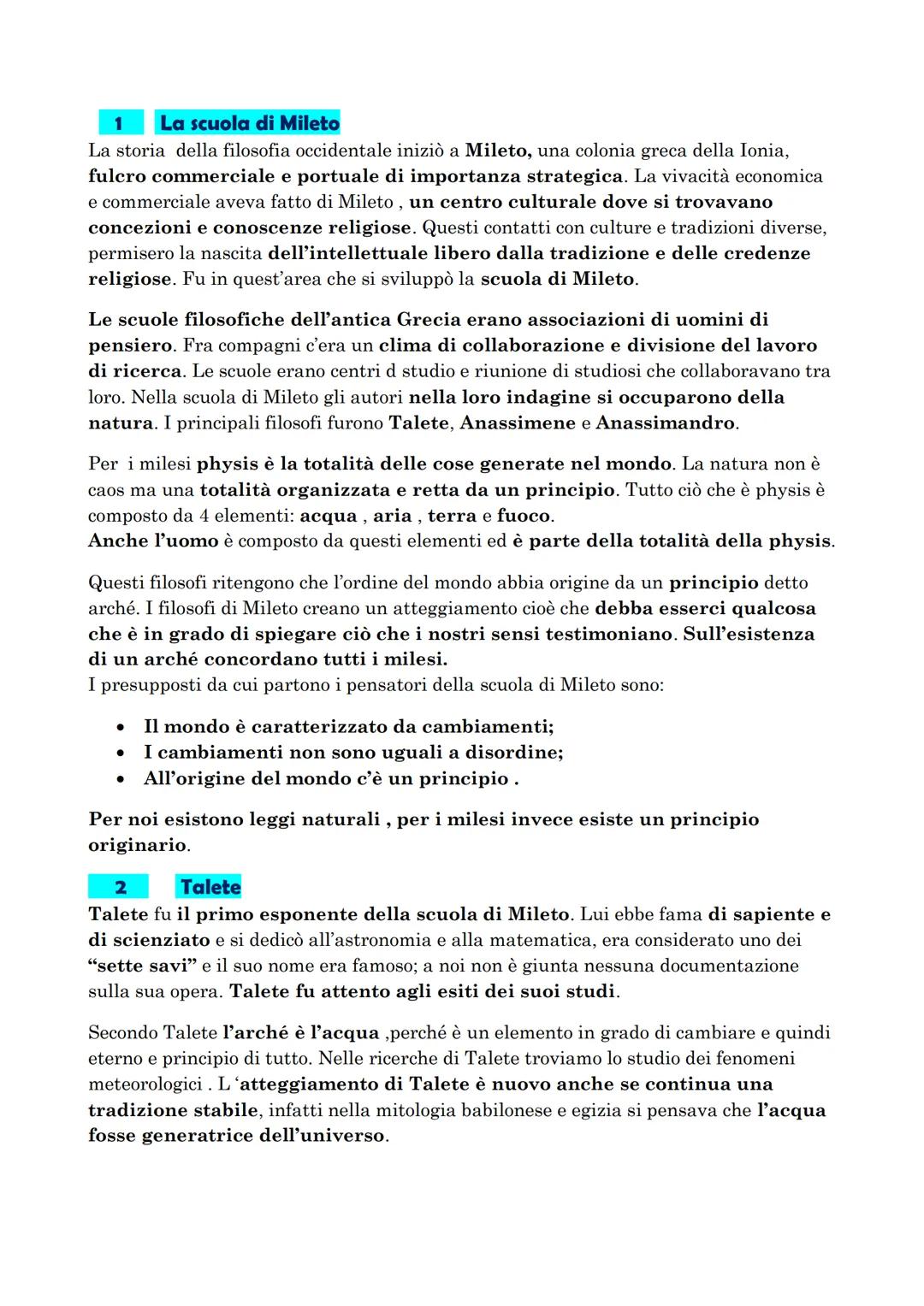 1 La scuola di Mileto
La storia della filosofia occidentale iniziò a Mileto, una colonia greca della Ionia,
fulcro commerciale e portuale di