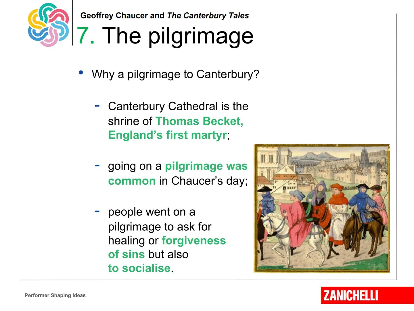 Geoffrey Chaucer
and The Canterbury Tales
Performer Shaping Ideas
Marina Spiazzi, Marina Tavella,
Margaret Layton © 2020
ZANICHELLI Geoffre