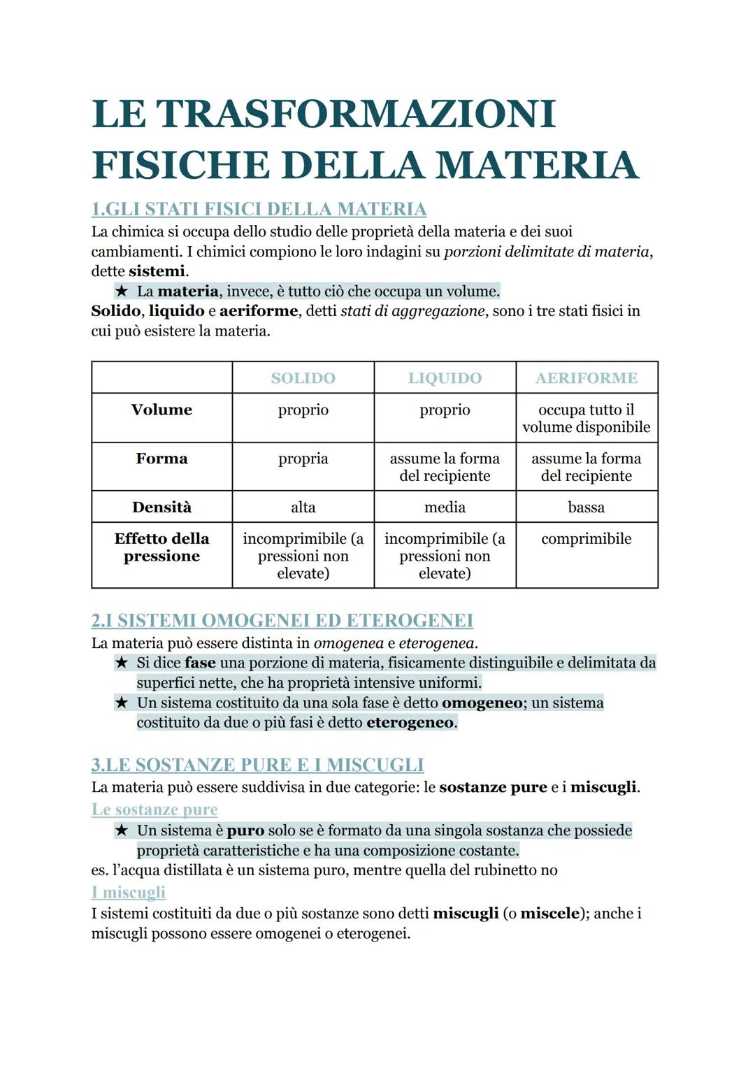 # LE TRASFORMAZIONI
# FISICHE DELLA MATERIA
1.GLI STATI FISICI DELLA MATERIA
La chimica si occupa dello studio delle proprietร della mater