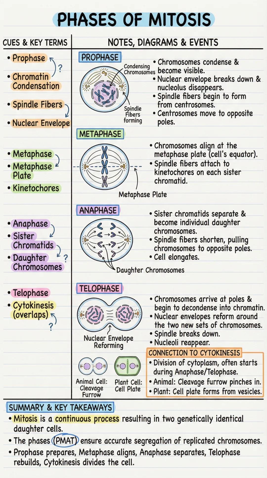 # PHASES OF MITOSIS
CUES & KEY TERMS
• Prophase?
• Chromatin
Condensation
• Spindle Fibers
• Nuclear Envelope
• Metaphase)
• Metaphase