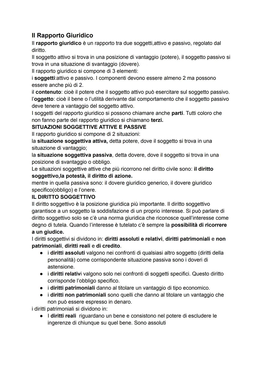 II Rapporto Giuridico
Il rapporto giuridico è un rapporto tra due soggetti, attivo e passivo, regolato dal
diritto.
Il soggetto attivo si tr