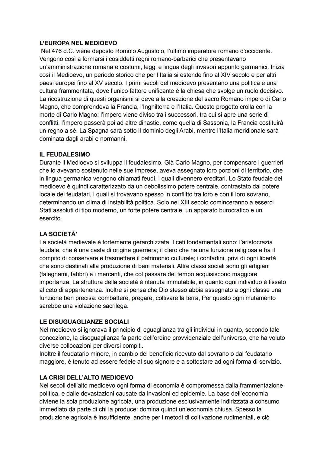 L'EUROPA NEL MEDIOEVO
Nel 476 d.C. viene deposto Romolo Augustolo, l'ultimo imperatore romano d'occidente.
Vengono così a formarsi i cosidde
