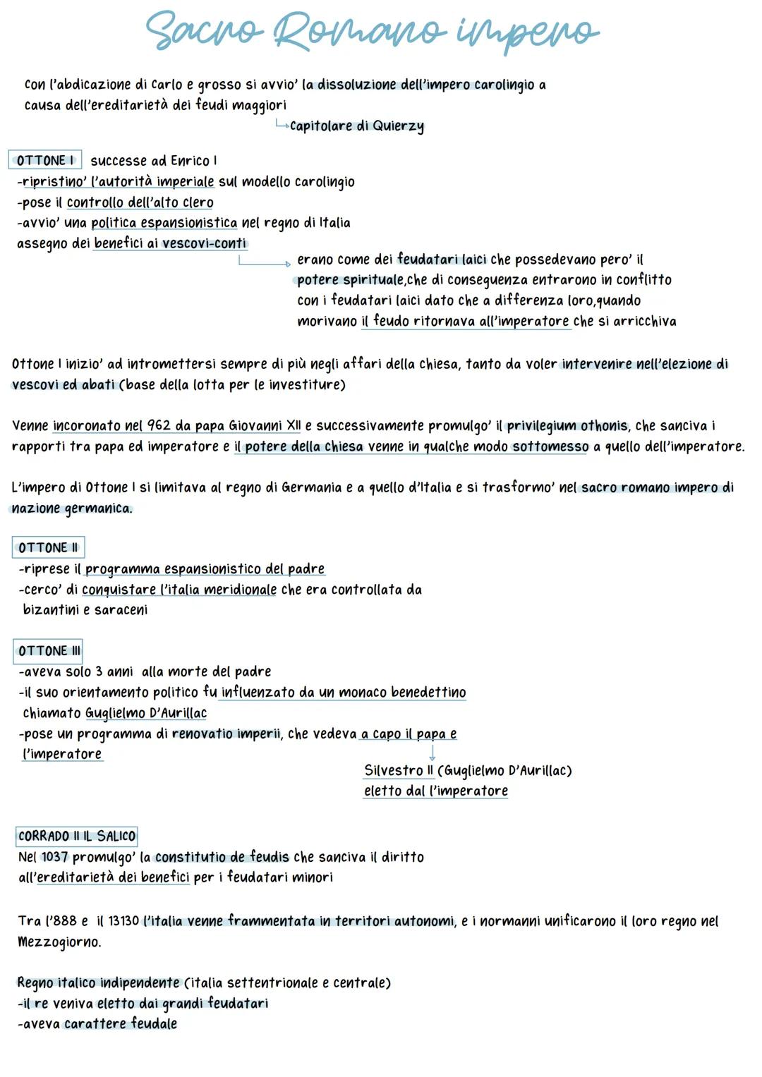 # Sacro Romano impero
con l'abdicazione di carlo e grosso si avvio' la dissoluzione dell'impero carolingio a
causa dell'ereditarietà dei fe