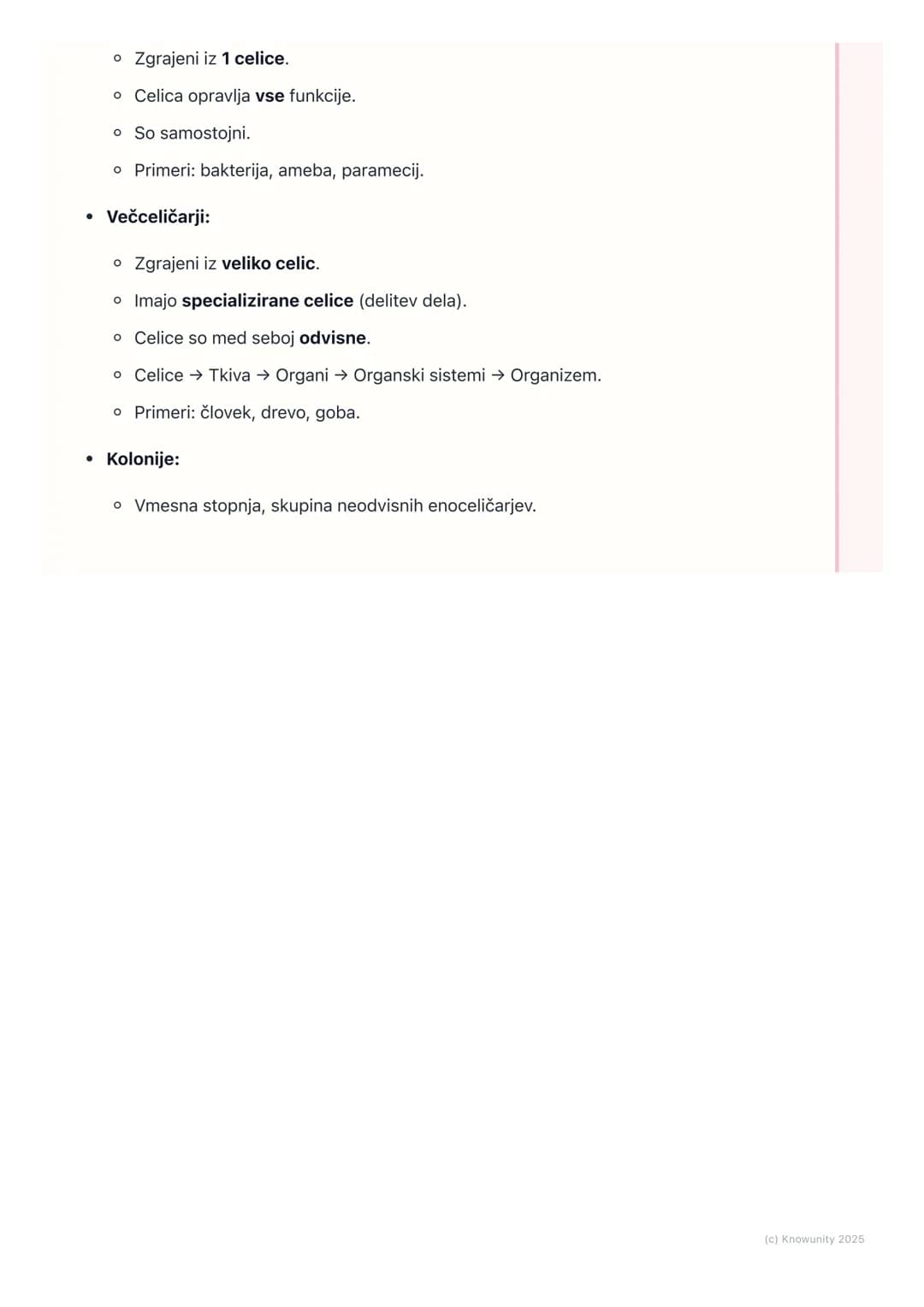 # Enocelična in večcelična bitja
Uvod v enocelična in večcelična bitja
Vsa živa bitja so zgrajena iz celic. Celica je osnovna enota življe