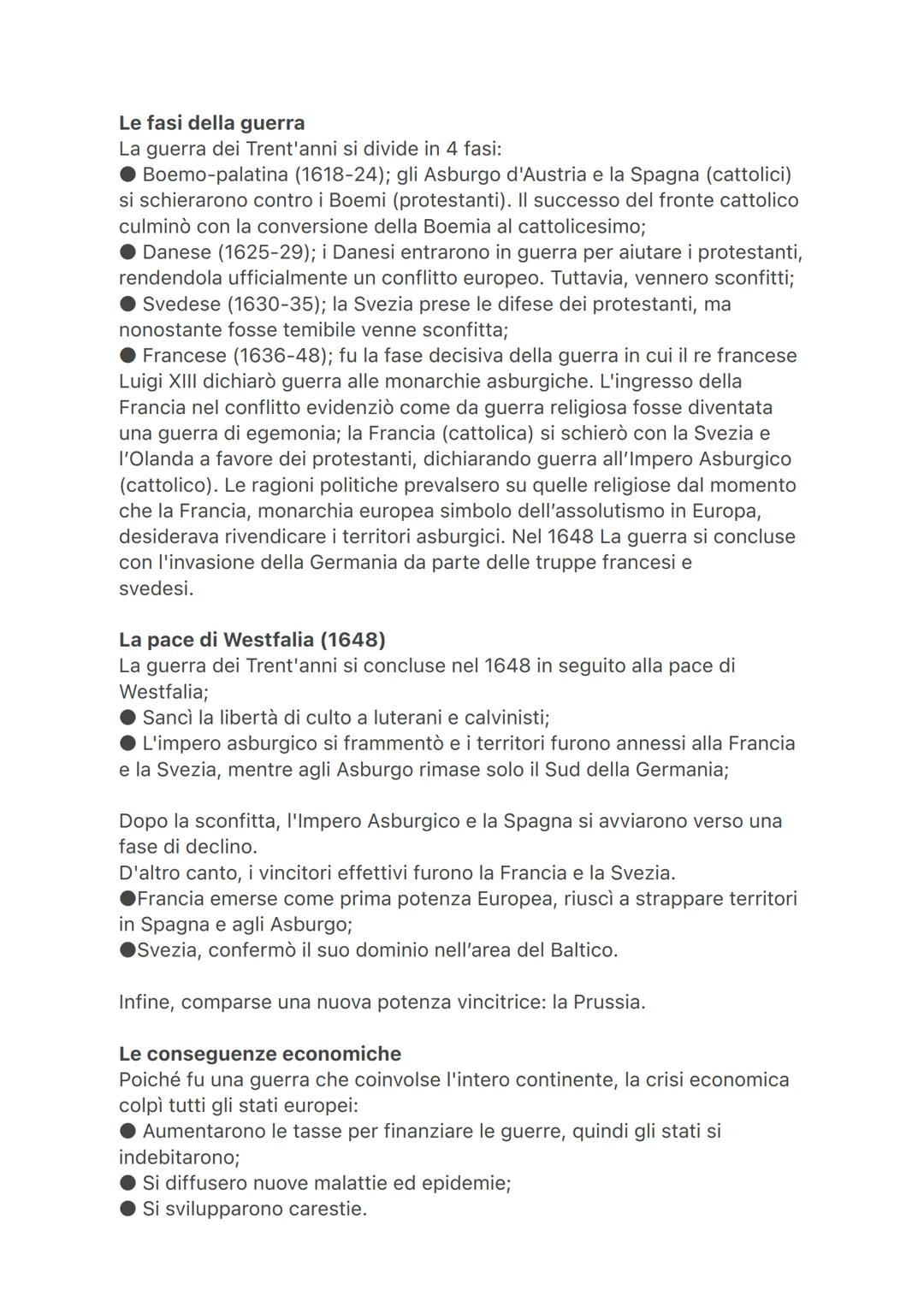 La guerra dei Trent'anni (1618-1648)
La guerra dei Trent'anni fu un conflitto inizialmente religioso e
successivamente politico tra le princ