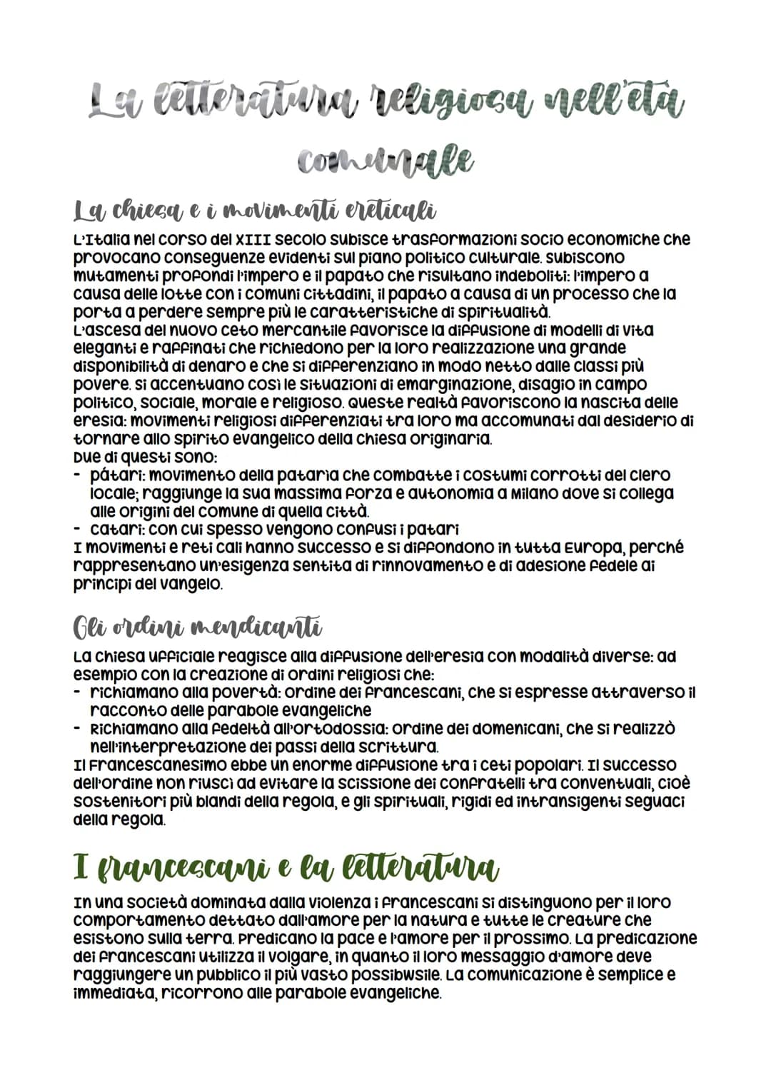 # La letteratura religiosa nell'eta
comunale
## La chiesa e i movimenti ereticali
L'Italia nel corso del XIII secolo subisce trasformazioni