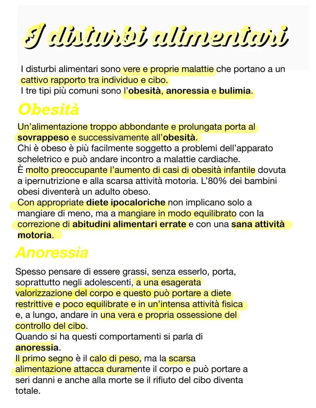 # I disturói alimentari
I disturbi alimentari sono vere e proprie malattie che portano a un cattivo rapporto tra individuo e cibo.
I tre t