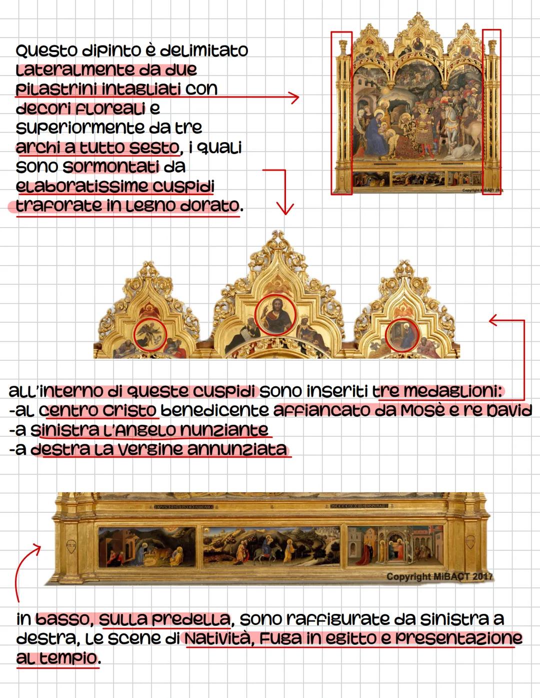 Gentile da Fabriano: Adorazione dei Magi
è nato a Fabriano (Ancona) intorno al 1370. Facendo
riferimento alle sue poche fonti biografiche, l