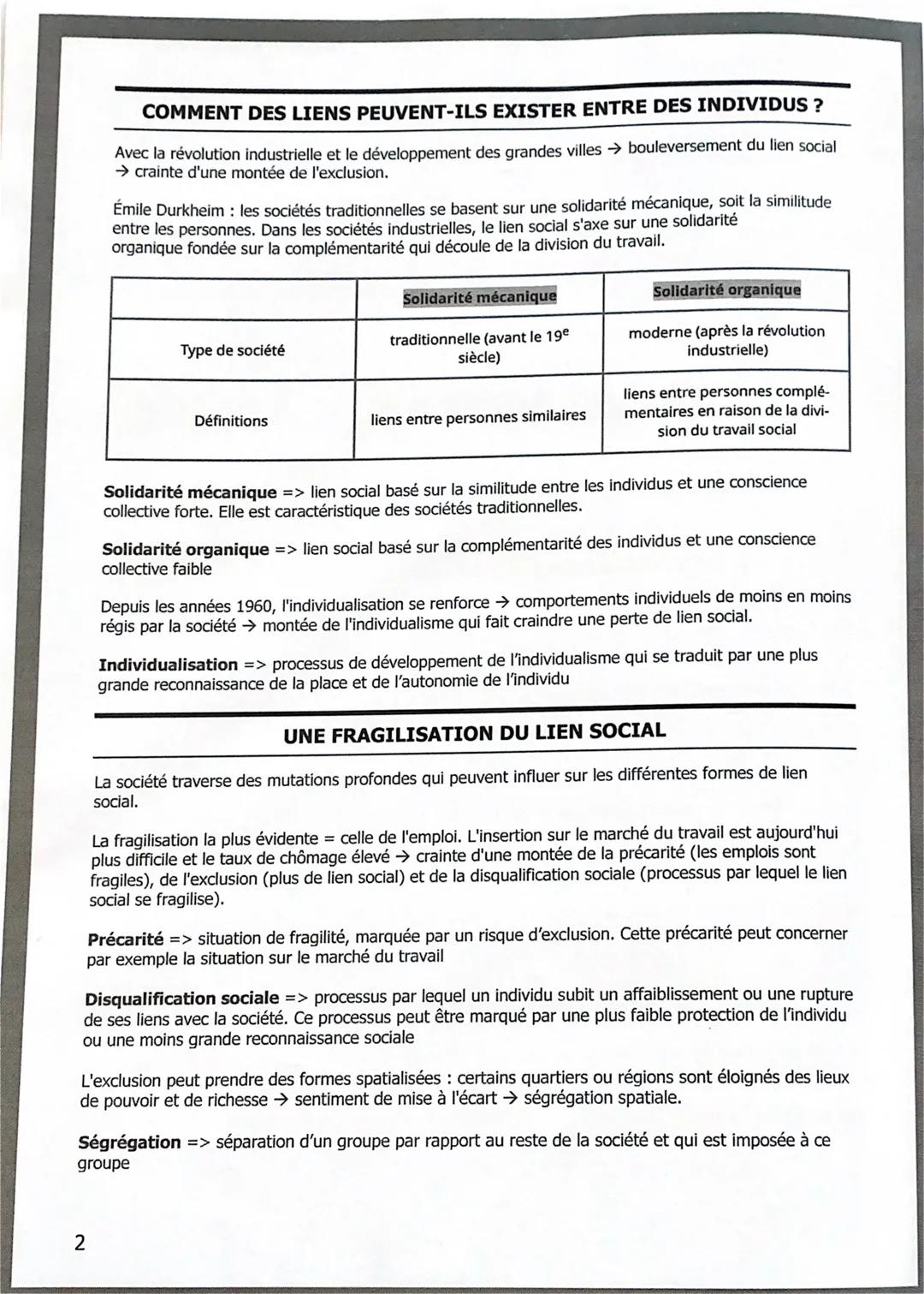 7 – COMMENT SE CONTRUISENT
ET EVOLUENT LES LIENS
SOCIAUX ?
QUELS SONT LES FORMES DU LIEN SOCIAL?
Lien social => ensemble des relations de