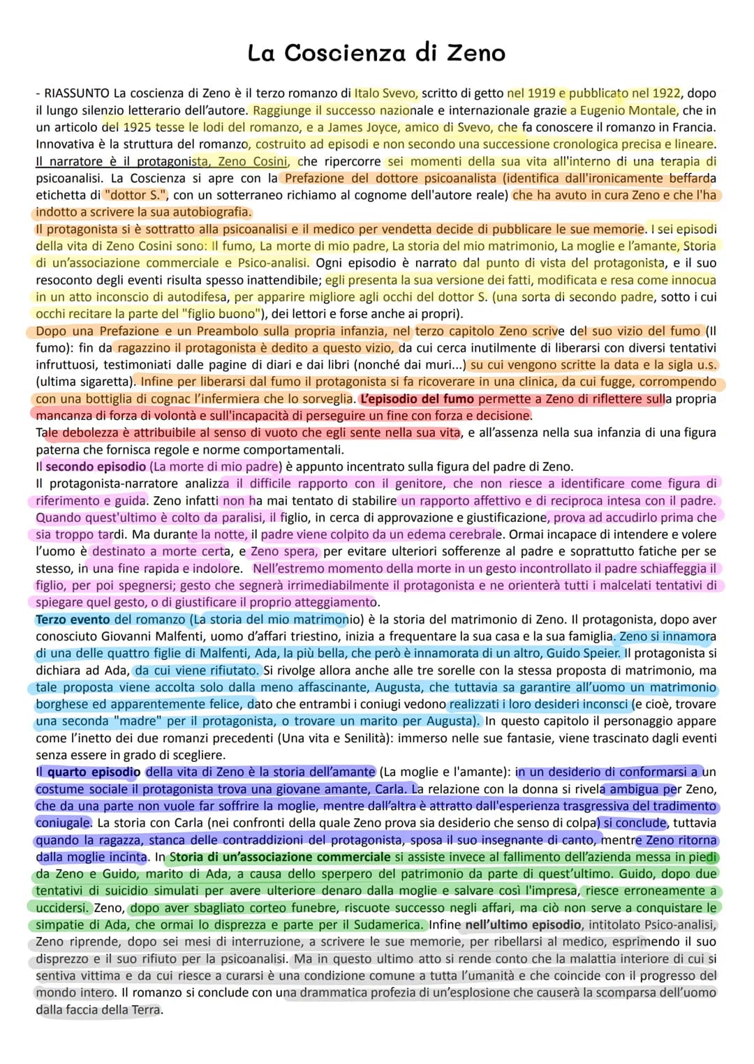 La Coscienza di Zeno
- RIASSUNTO La coscienza di Zeno è il terzo romanzo di Italo Svevo, scritto di getto nel 1919 e pubblicato nel 1922, d