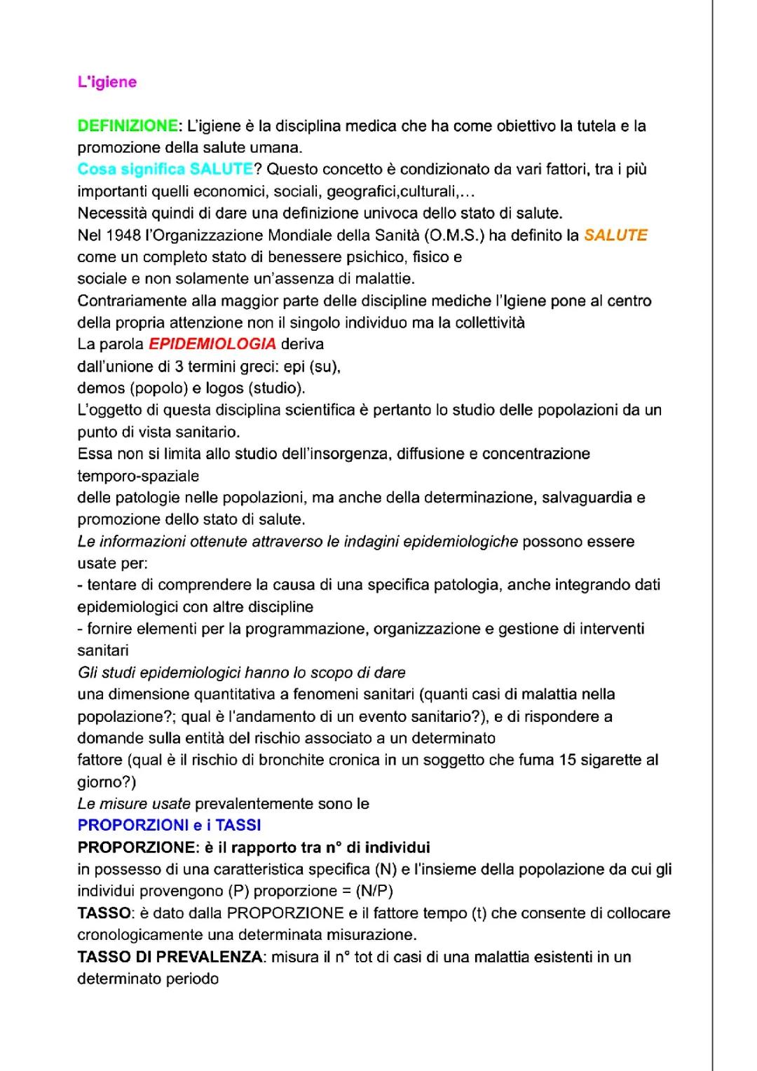 Igiene - epidemiologia