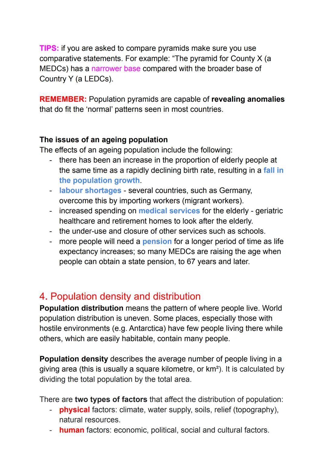 THEME 1: Population and Settlement
1. Population dynamics
Over-populated: the number of people living in an area is greater
than the resourc